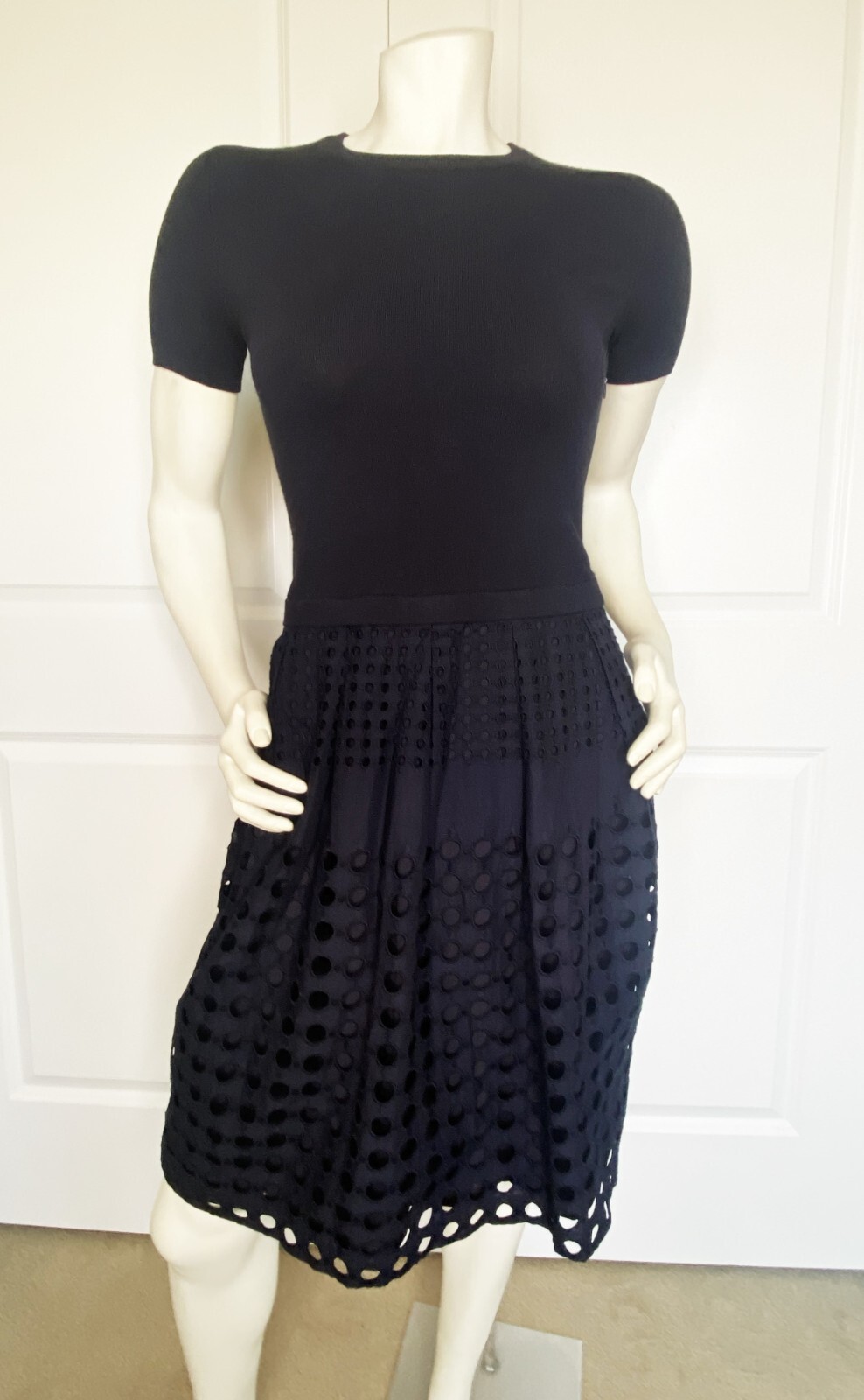 NWT ANN TAYLON NAVY BLUE CREW NECK SHORT SLEEVE SHEATH DRESS SIZE:  2XS