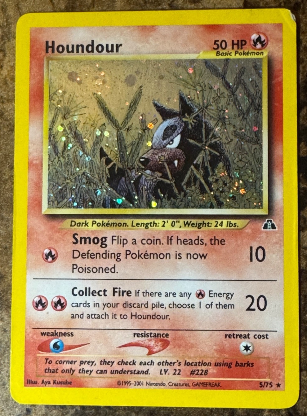 Pokemon TCG Houndour Neo Discovery Holo Rare 5/75 Mod-Heavy Play With Cool Swirl