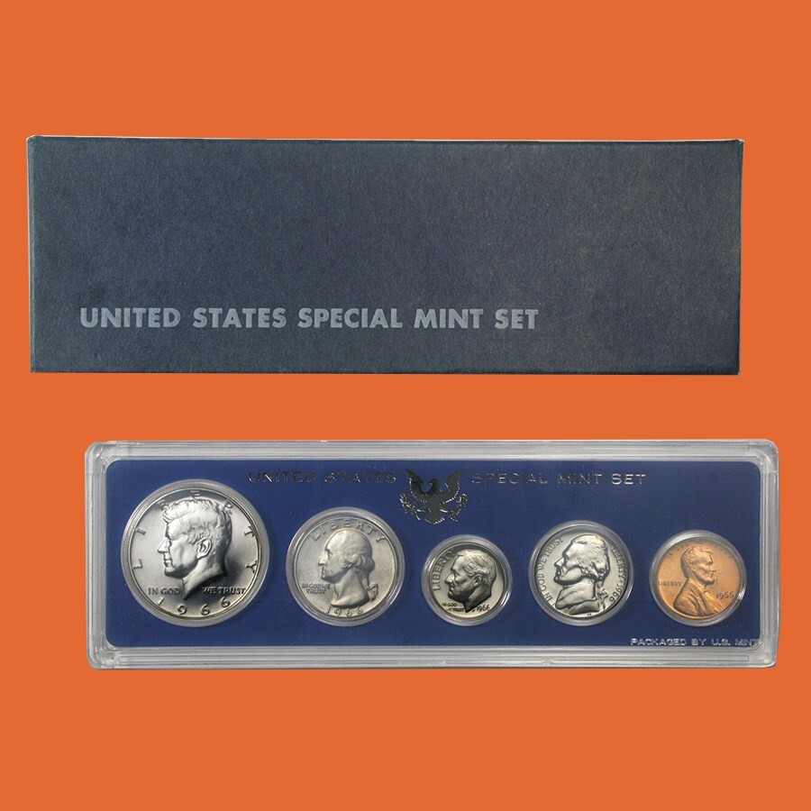 1966 SMS Special Mint Set ~ Original Box and Plastic Holder ~ 5 Coin US