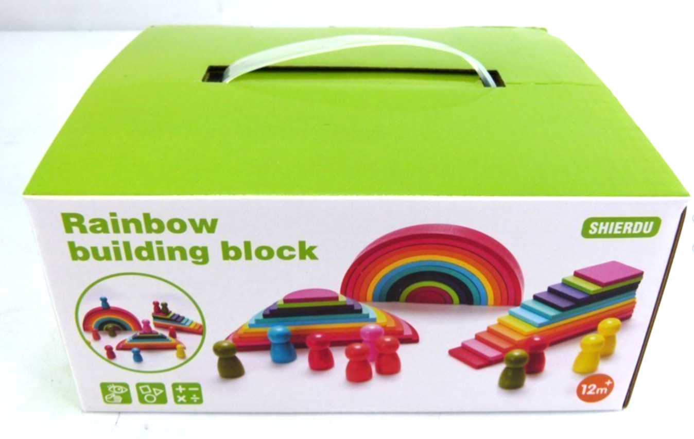 SHIERDU 45-Piece Wooden Building Block Rainbow Stack Set 4 in 1 Shape Set - NEW