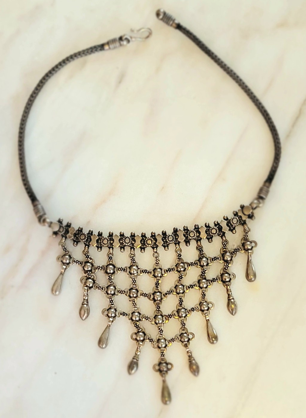 Rajasthani Vintage Ornate Handcrafted RARE Tribal Silver Waterfall Necklace 85g