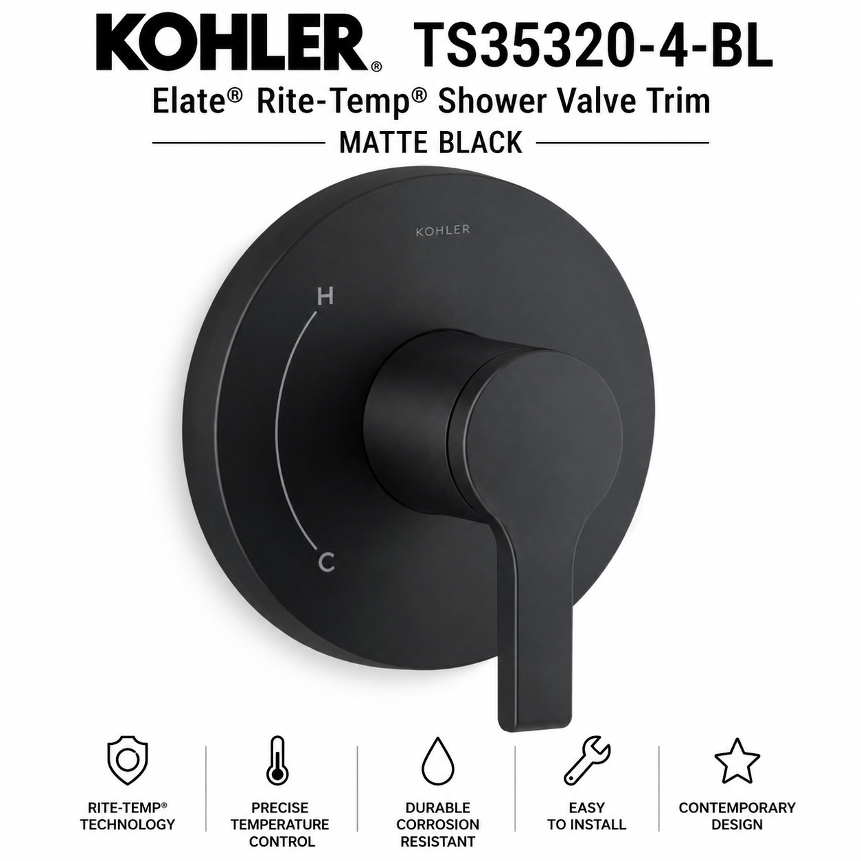 Kohler K-TS14423-4-BL Elate Valve Trim - Black
