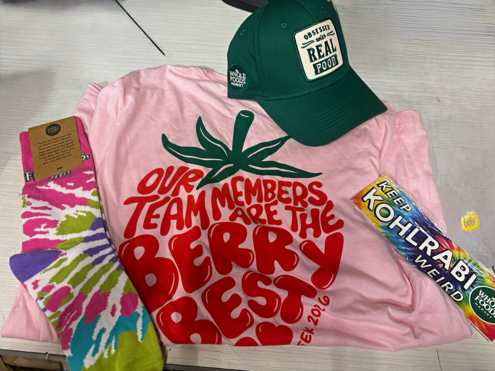 Whole Foods Market TMAW 2026 Bundle [Hat , Pink T-Shirt, Socks, Stickerpack]