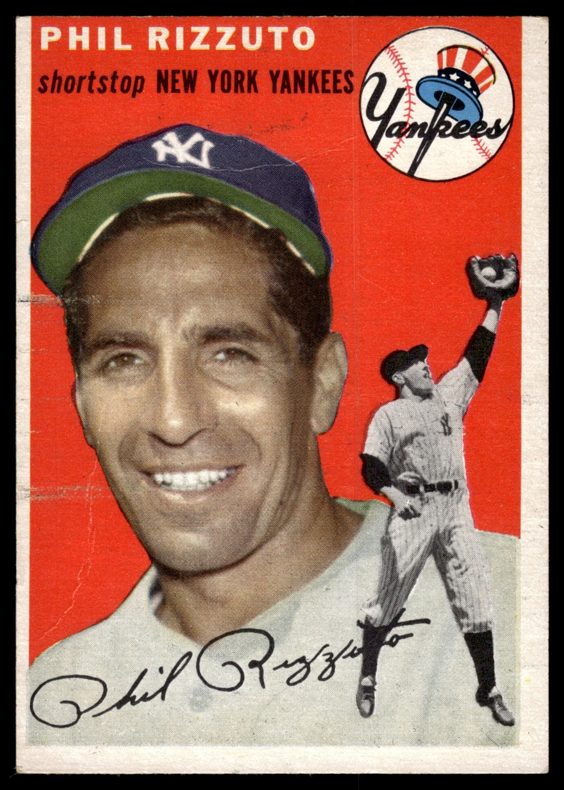 1954 Topps #17 Phil Rizzuto NY Yankees HOF Vintage Baseball Card-White Back