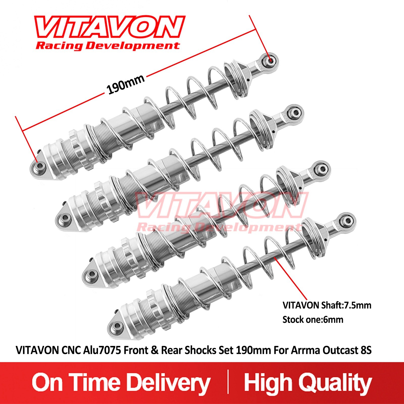 Vitavon CNC Alu7075 Front & Rear Shocks Set 190mm For Arrma Outcast 8S