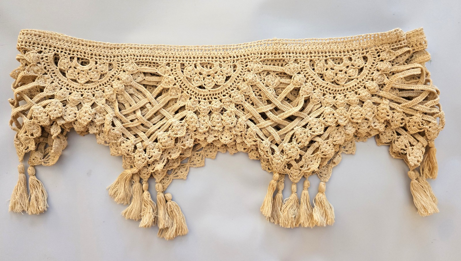 Antique French Lace VTG. Passementiere Crochet Tassel FRINGED ARCH & FAN Edging
