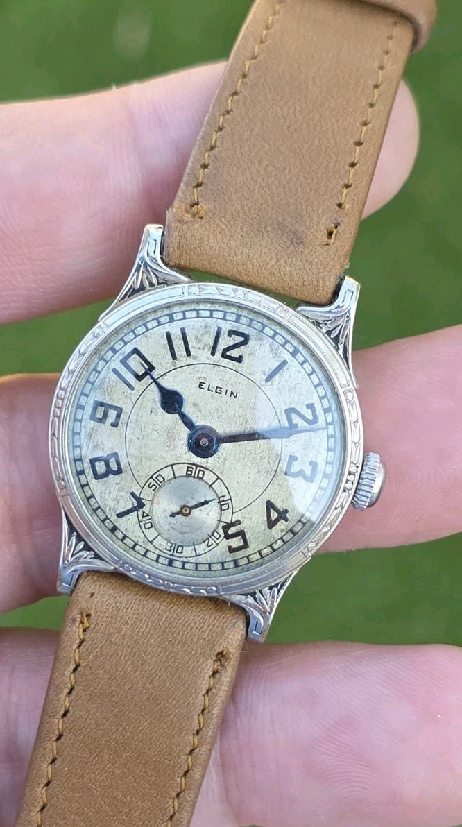 Vintage 1920\'s Elgin “Model E-4” Art Deco 14k gold filled Men\'s 27mm Watch 