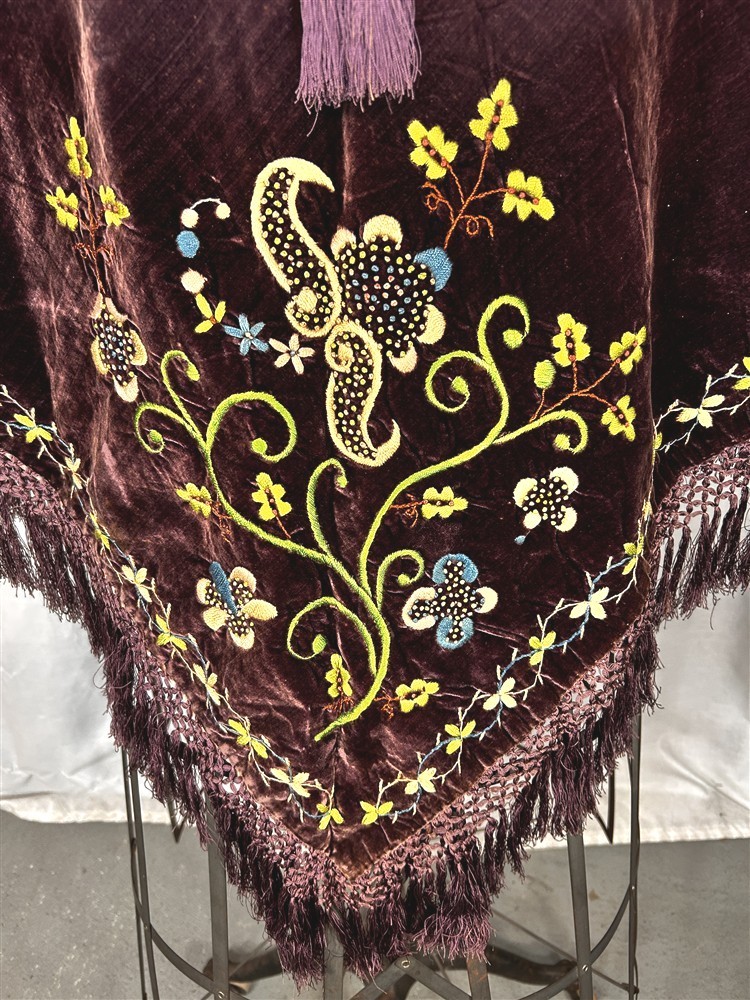 antique cape capelet purple hand embroidered w/fringe one size S-M original 1880