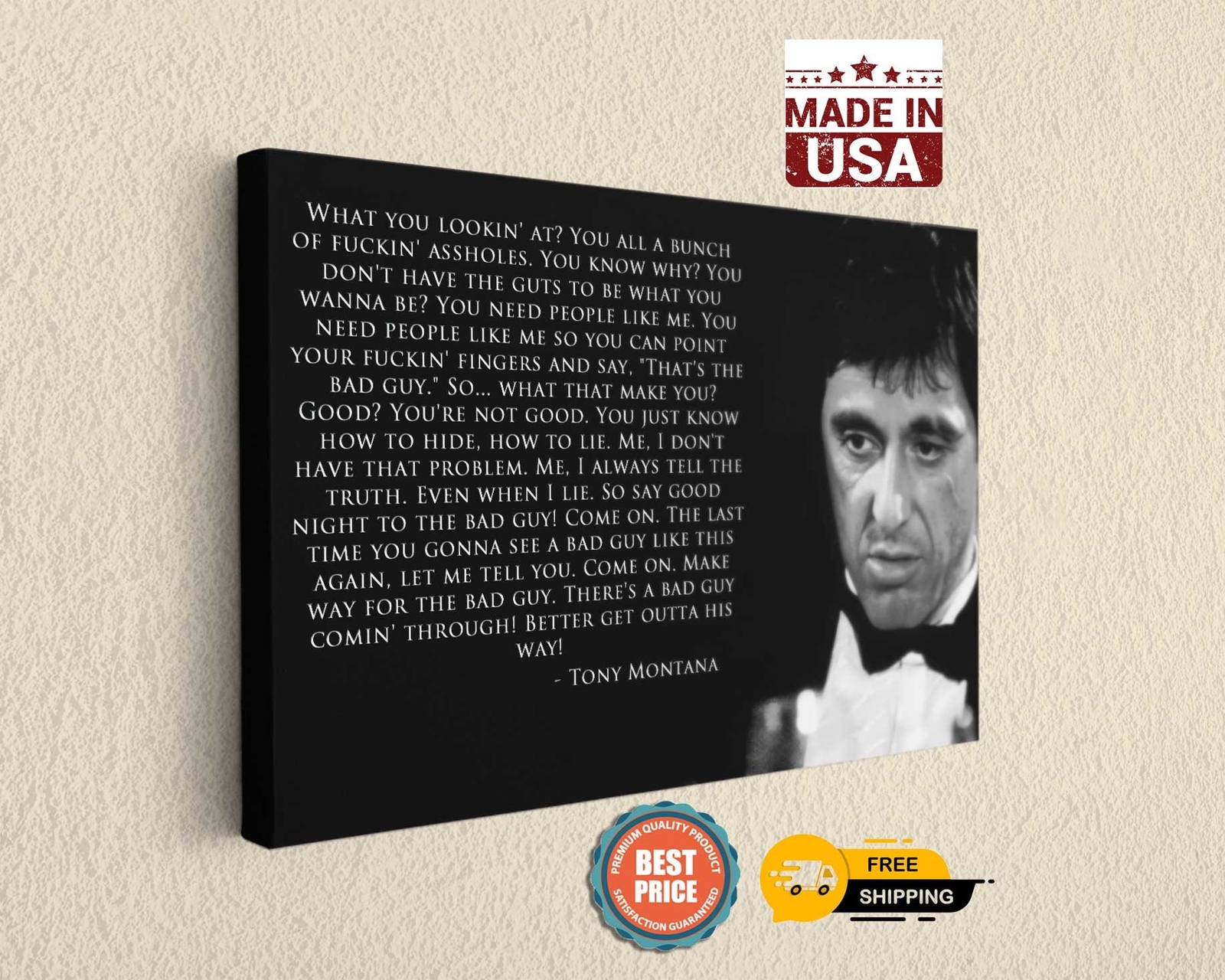 Scarface Canvas Print Tony Montana Al Pacino Wall Decor Art Print