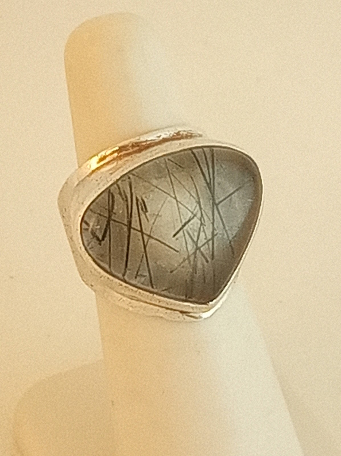 Artisan handcrafted rutilated quartz sterling silver ring sz 4.75