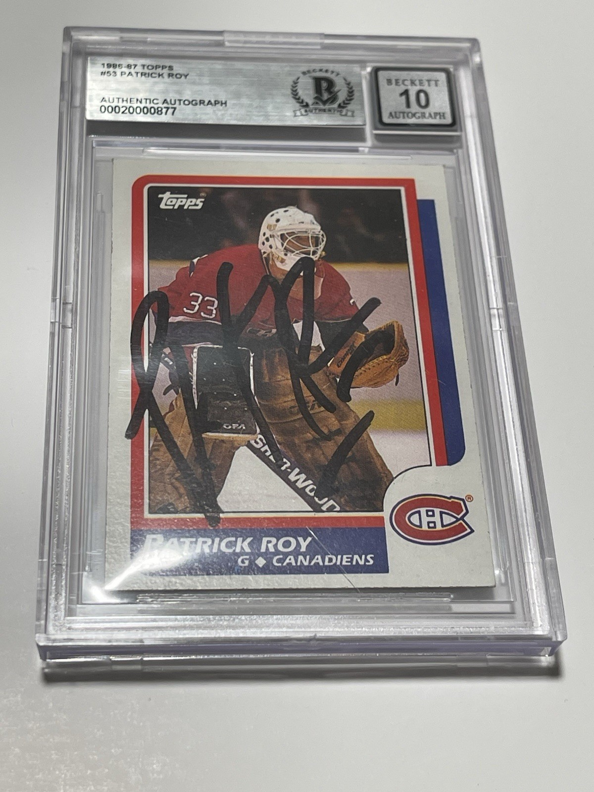 Patrick Roy Signed 1986-87 Topps Card Slabbed Beckett IP Montreal Canadiens Auto Patrick Roy Signed 1986-87 Topps Card Slabbed Beckett IP Montreal Canadiens Auto