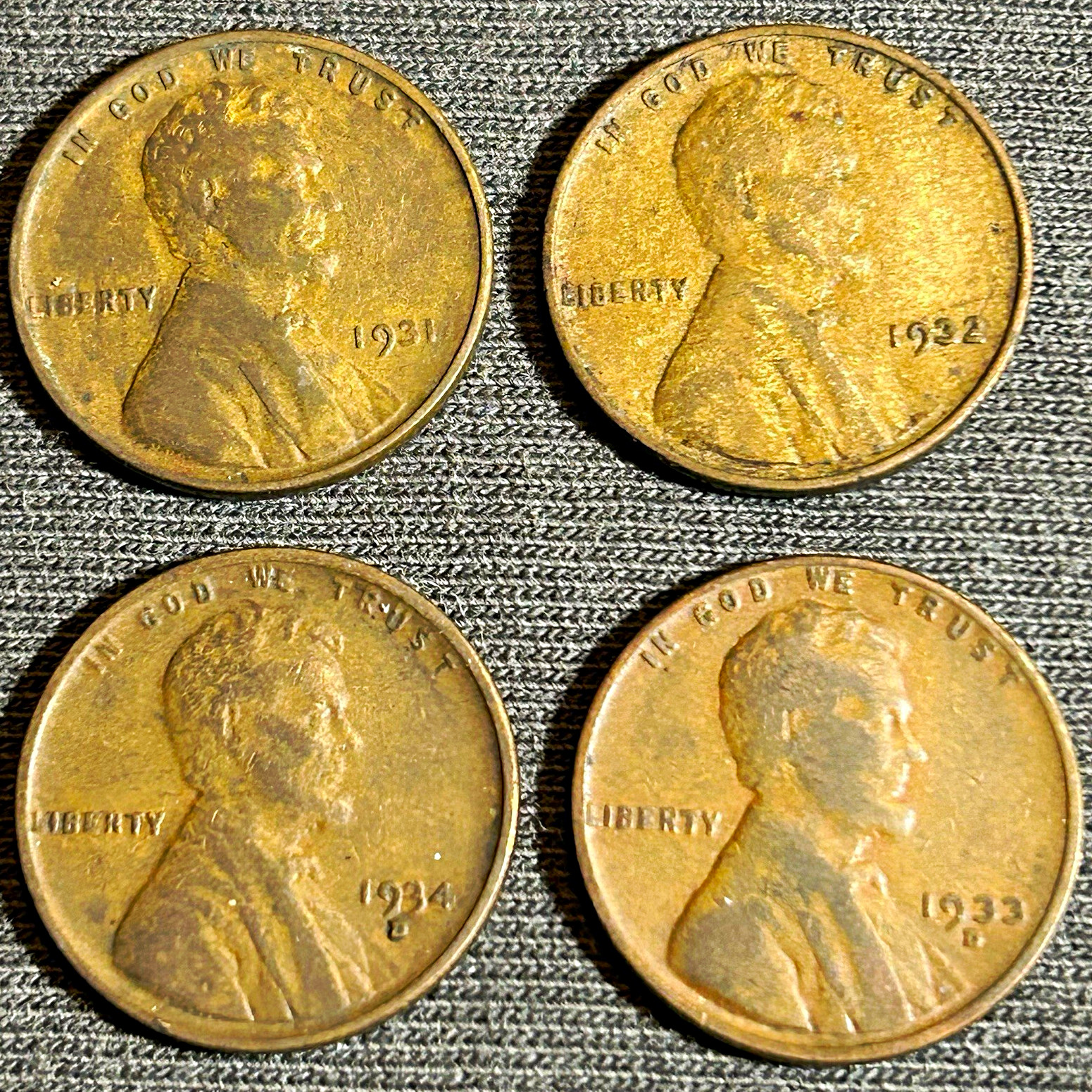 1931 1932 1933-D 1934-D Lincoln Wheat Cents Lot of 4 Better Coins TB-07