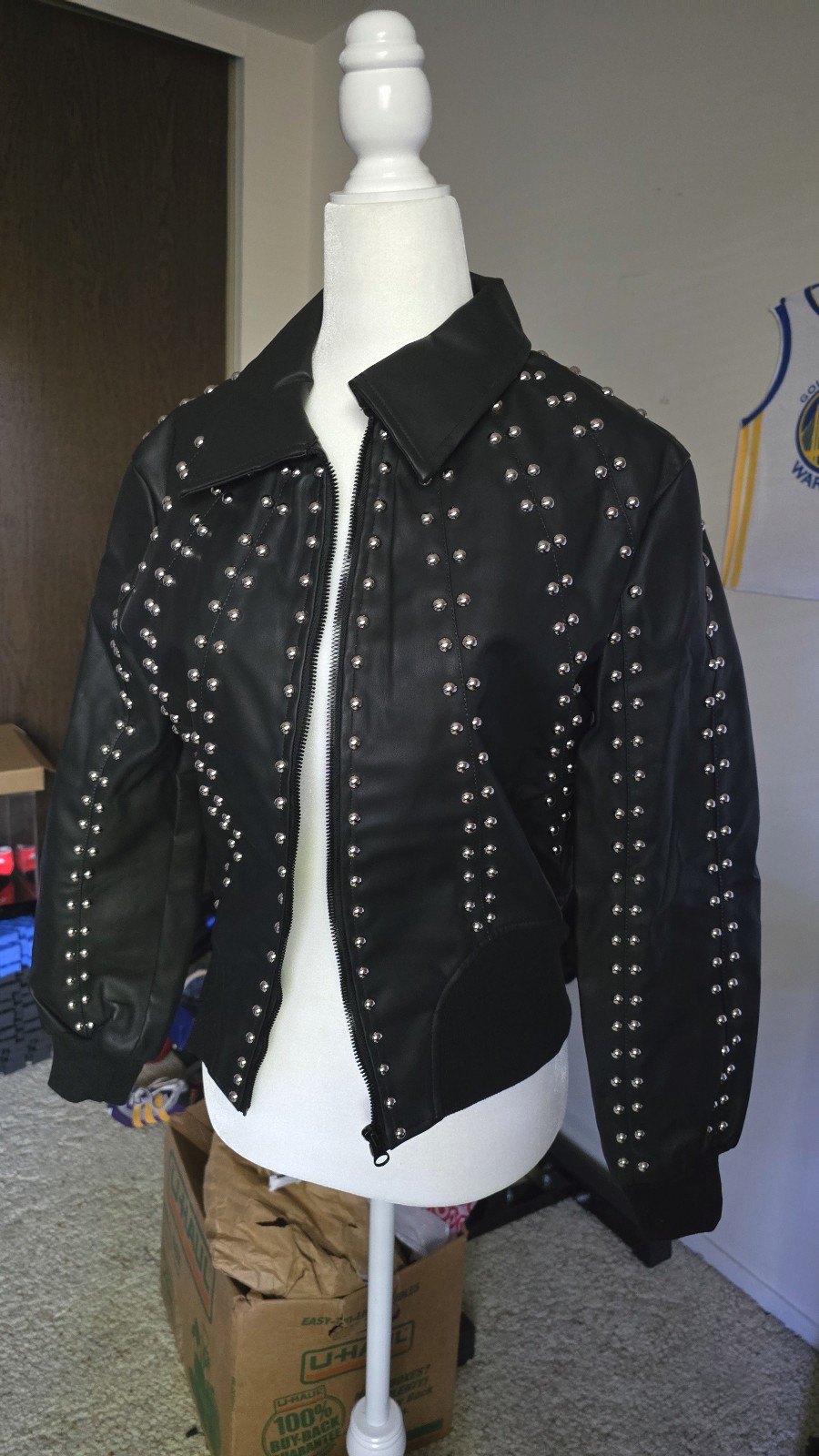 Women\'s SMALL Finesse Black studded Jacket vegan leather NWT