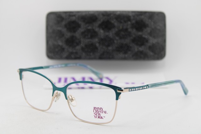 NEW JIMMY CRYSTAL NEW YORK CANCUN AQUA BLUE GOLD AUTHENTIC EYEGLASSES 53-16 NEW JIMMY CRYSTAL NEW YORK CANCUN AQUA BLUE GOLD AUTHENTIC EYEGLASSES 53-16