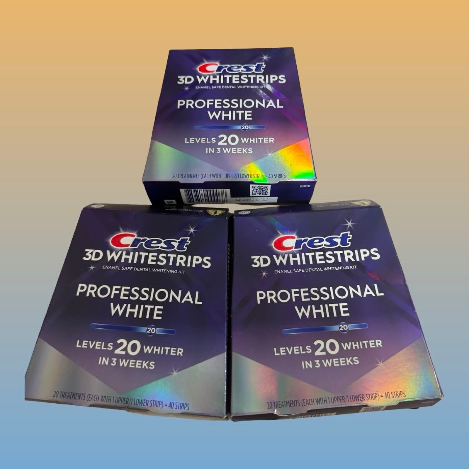 Crest 3d Professional white levels 20 whiter 40 strips 3-Pack exp2027+ NEW SHIP Crest 3d Professional white levels 20 whiter 40 strips 3-Pack exp2027+ NEW SHIP
