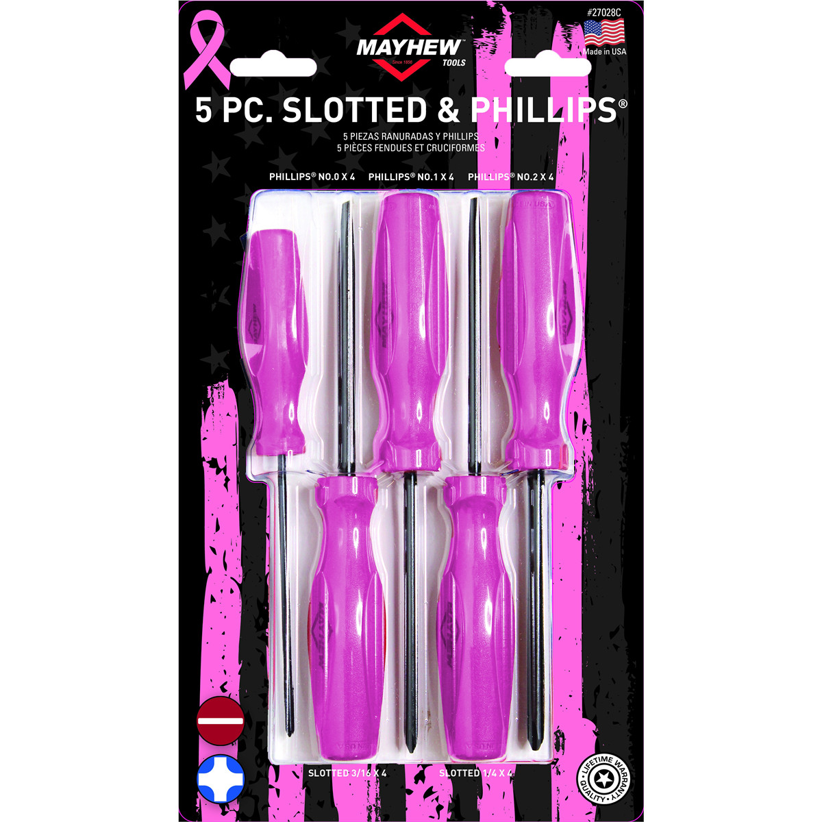 Mayhew Tools Mayhew Tools 5 PC Slotted / Phillips Screwdriver Set - Pink 26028C Mayhew Tools Mayhew Tools 5 PC Slotted / Phillips Screwdriver Set - Pink 26028C