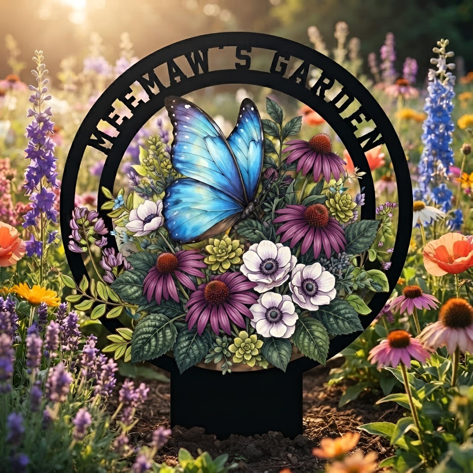 Custom Butterfly Metal Garden Stake, Personalized Garden Decor, Blue Butterfly Custom Butterfly Metal Garden Stake, Personalized Garden Decor, Blue Butterfly