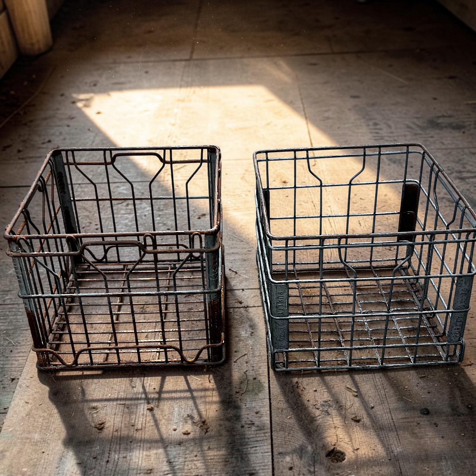 Purity Dairy Wire Milk Crate Vintage Industrial Galvanized Steel Storage Basket