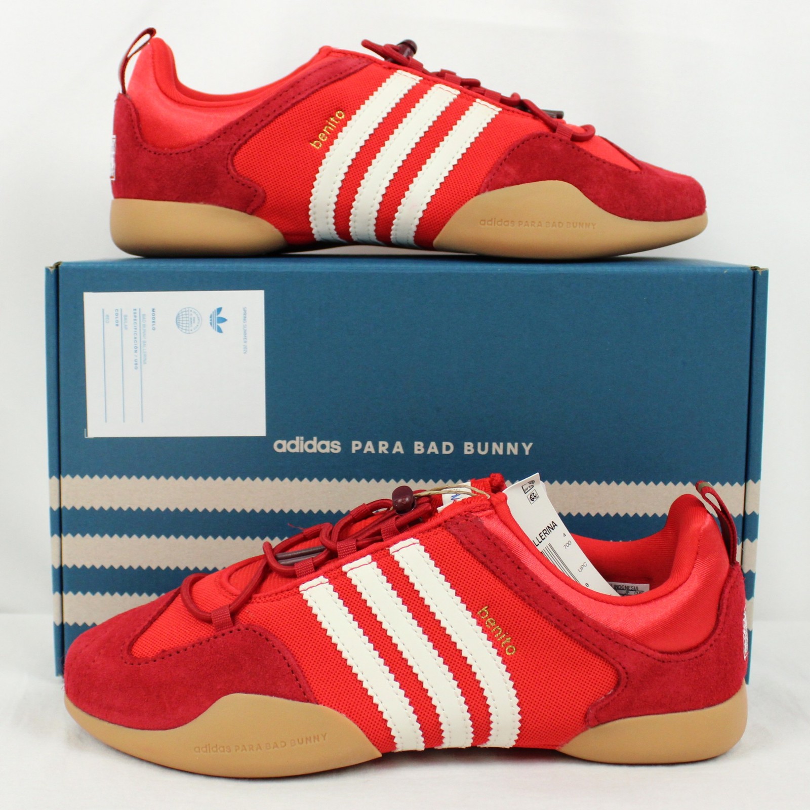 Adidas X Bad Bunny Ballerina Sneakers In Vivid Red - Unisex M4.5/W5.5 (KI7916)