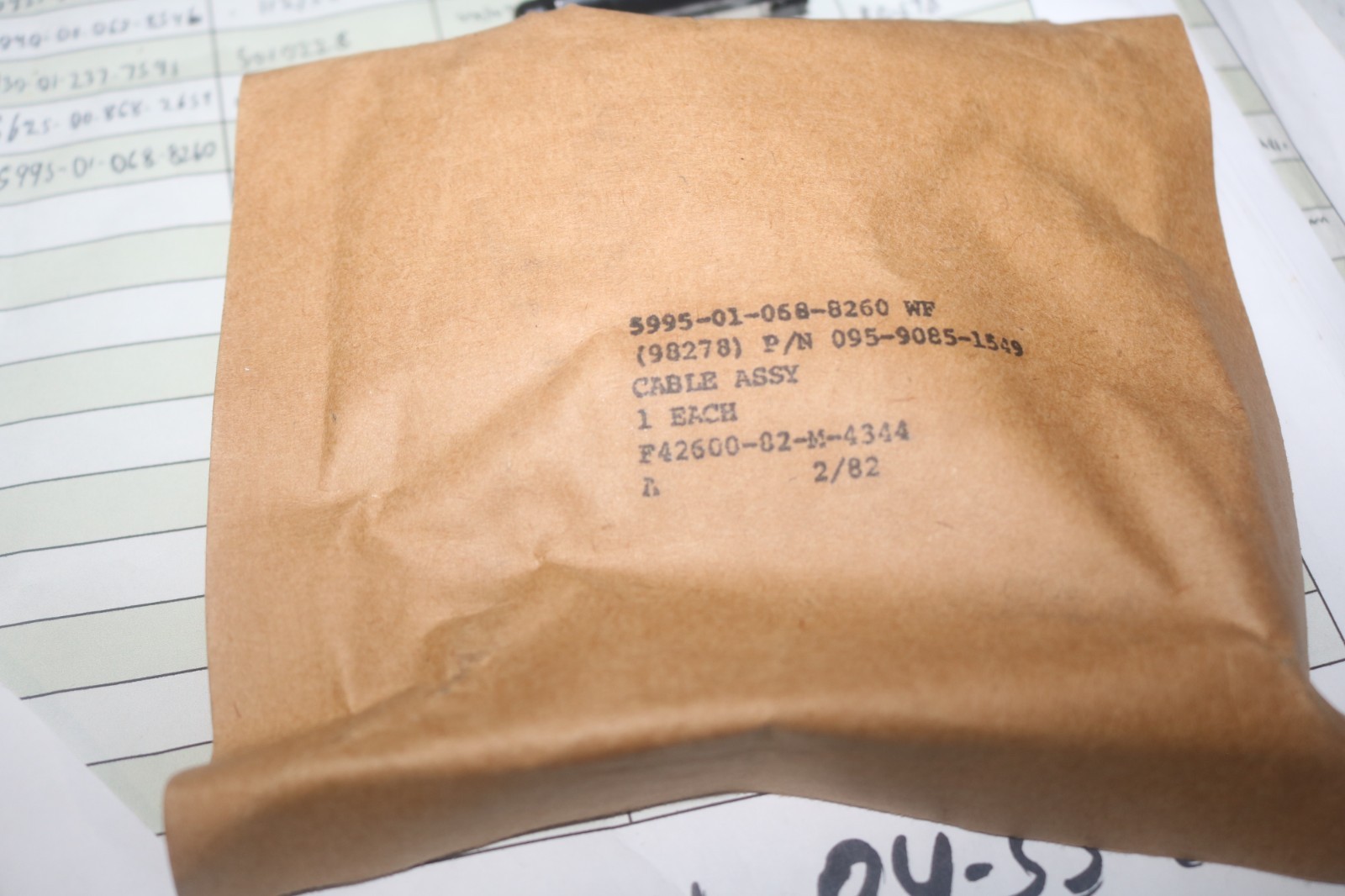 NOS USGI cable Pn 095-9085-1349 5995-01-068-8260 F-16