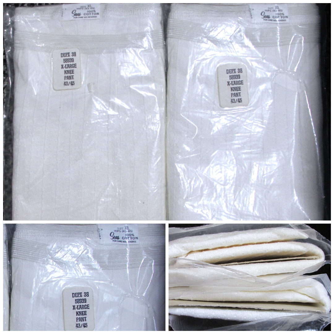 Vtg 60\'s Sears Knee Pant XL Rib-Knit 2 Packs Ivory Deadstock USA New Thermal Vtg 60\'s Sears Knee Pant XL Rib-Knit 2 Packs Ivory Deadstock USA New Thermal