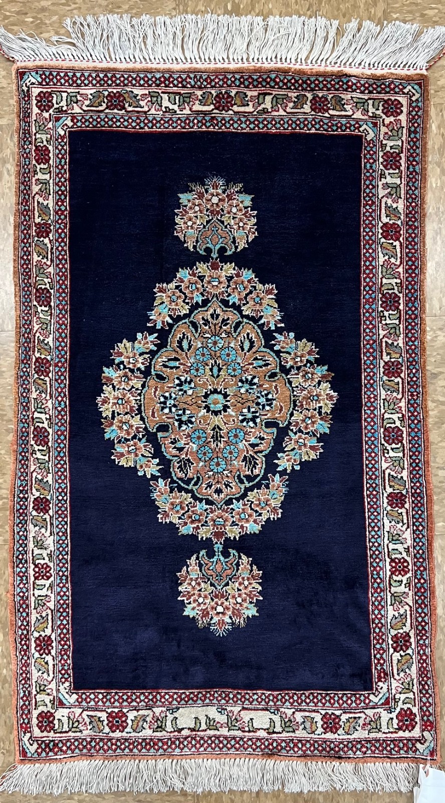 2x3 Vintage Silk Hand Knotted Oriental Area Rug Navy Blue Mint Unused