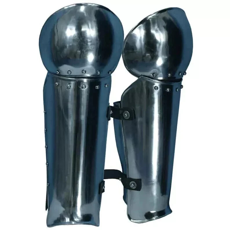Christmas Medieval Greaves Enclosed Leg Protection LARP Combat Armor Silver