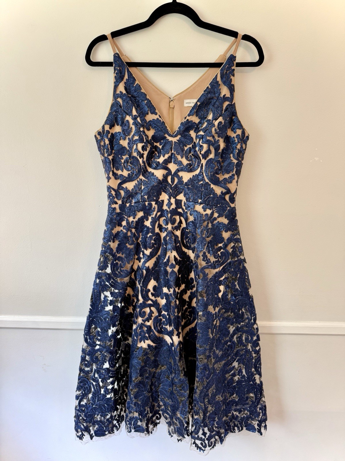 Dress The Population Blair Women’s Dress Size M Navy Blue Sequined Embellished