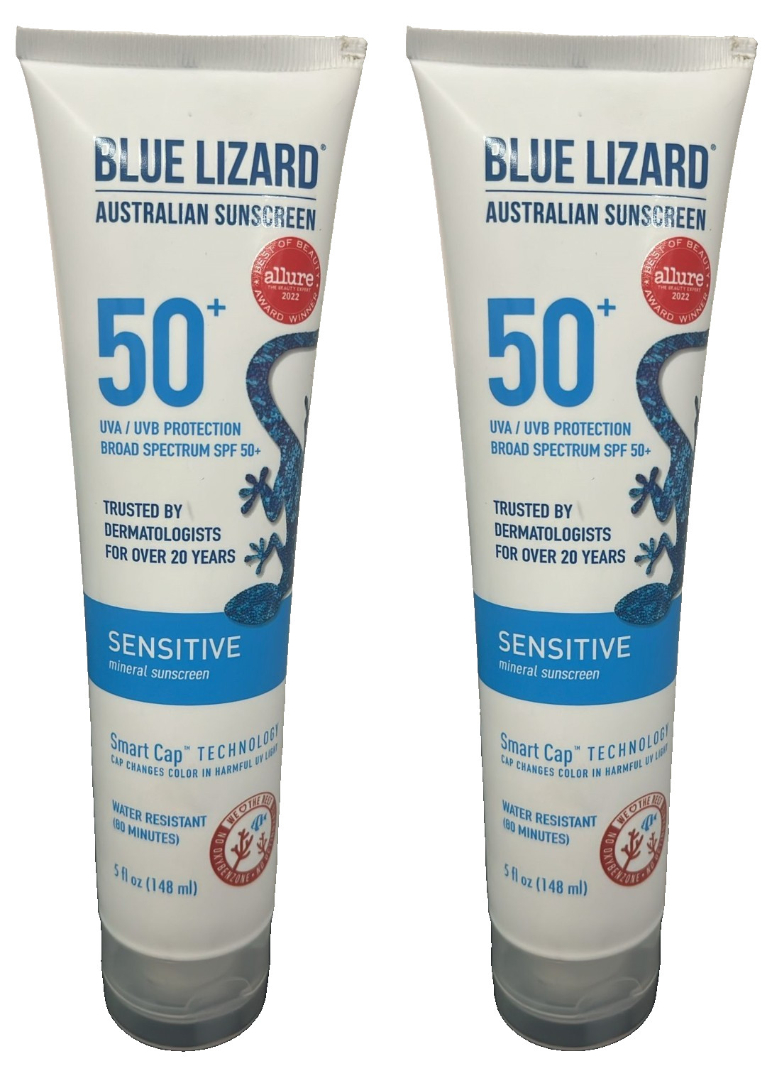 2x Blue Lizard Sensitive Sunscreen SPF 50+ (5 oz each) Mineral Lotion – UVA/UVB