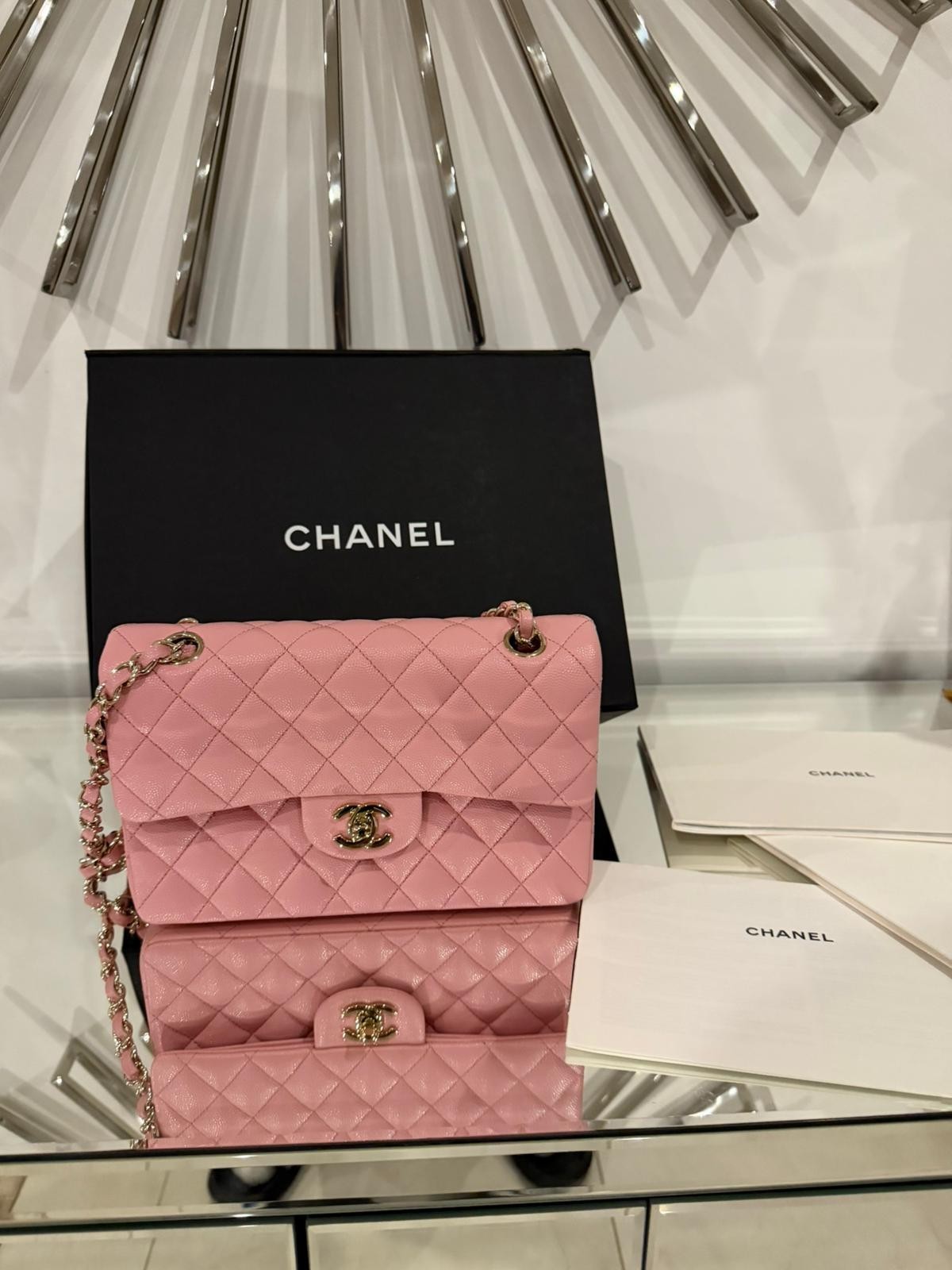 CHANEL Classic Flap Medium Pink Caviar Leather Bag