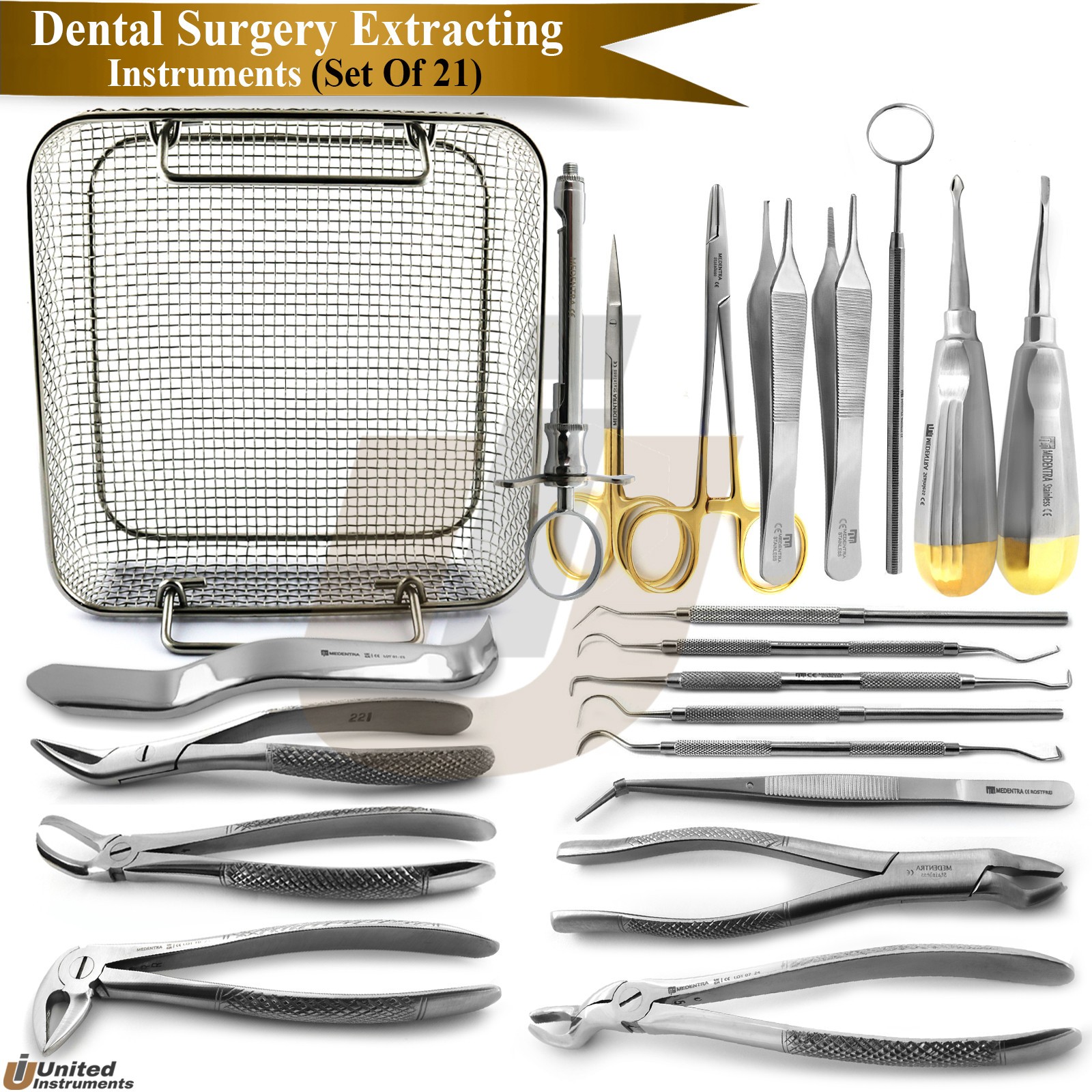 21Pcs Set Of Dental Surgery Extracting Forceps Elevators Professional Dentistry