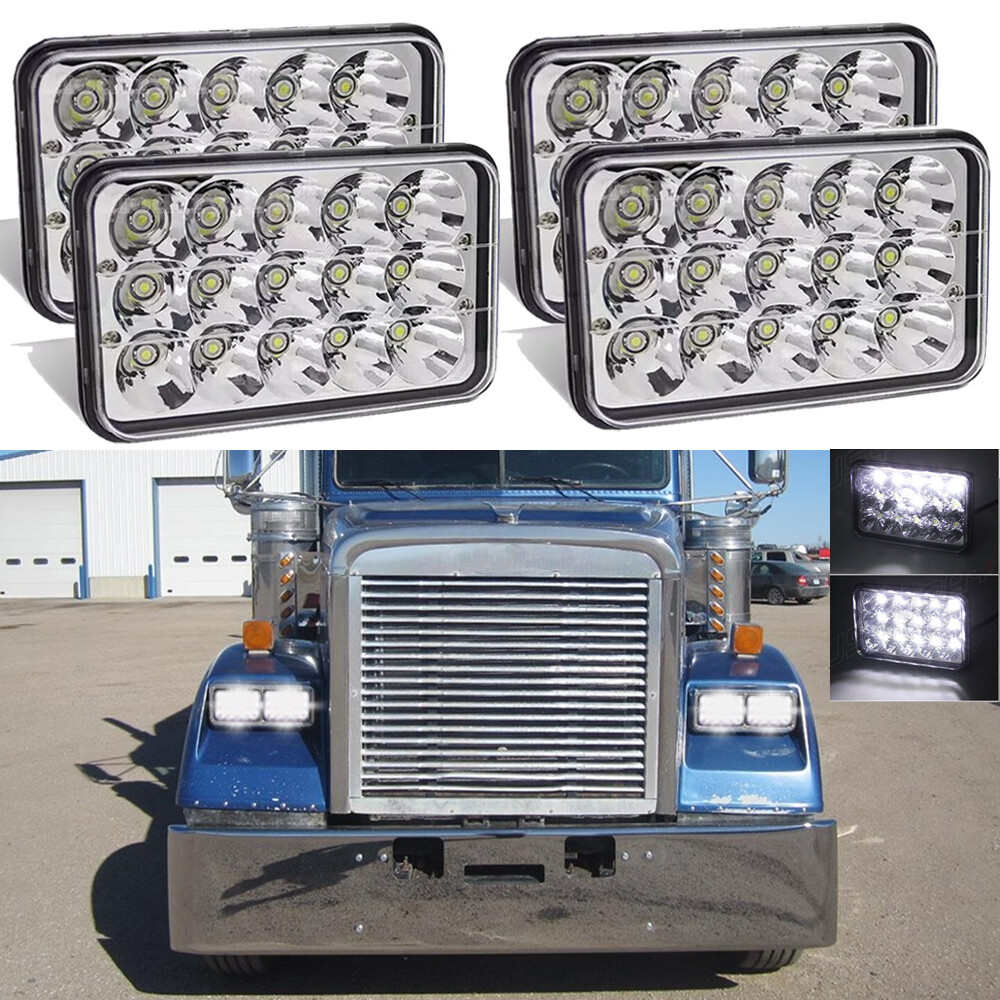4PCS 4x6\'\' LED Headlights High/Low Sealed Beam For 1988-2007 Freightliner FLD120