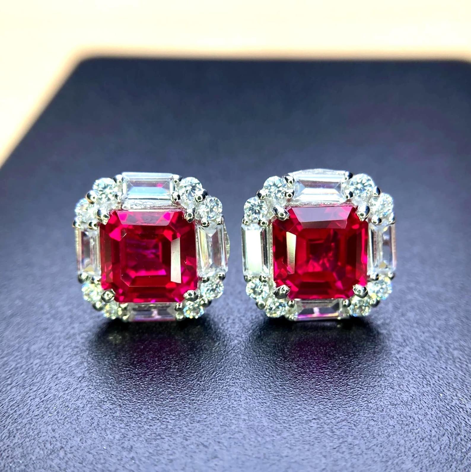3.20 Ct Princess Cut Simulated Pink Ruby Stud Earrings In 14k White Gold Plated