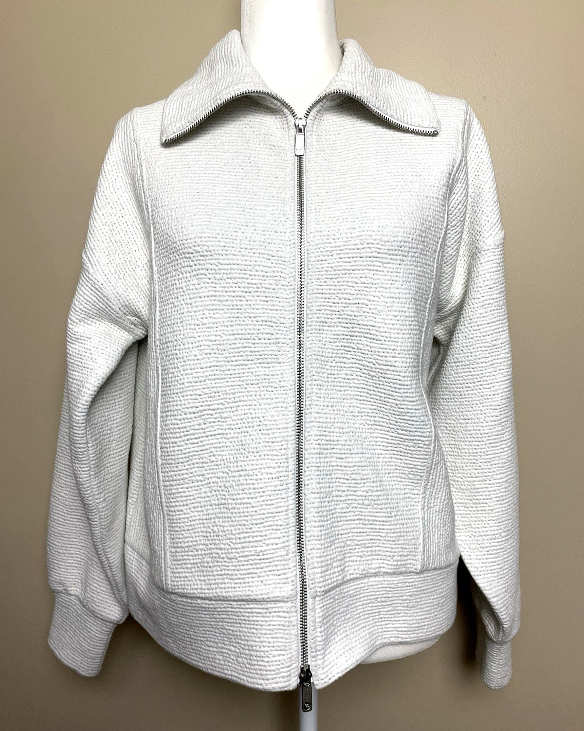 Calia Small  Elevate Knit Zipped Jacket Raw White Cream Relaxed Fit NWT MSRP $98