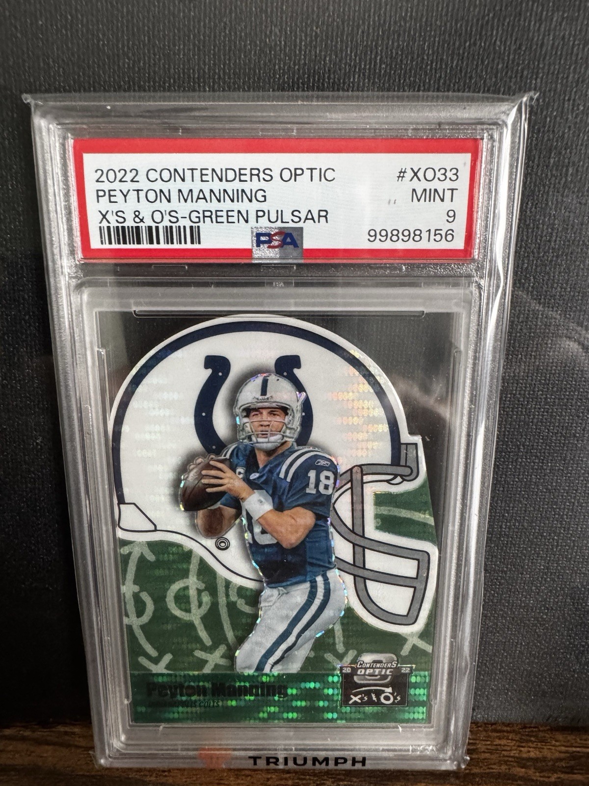 Peyton Manning 2022 Panini Optic X’s & O’s Green Pulsar Die Cut /30 PSA 9 Pop 2