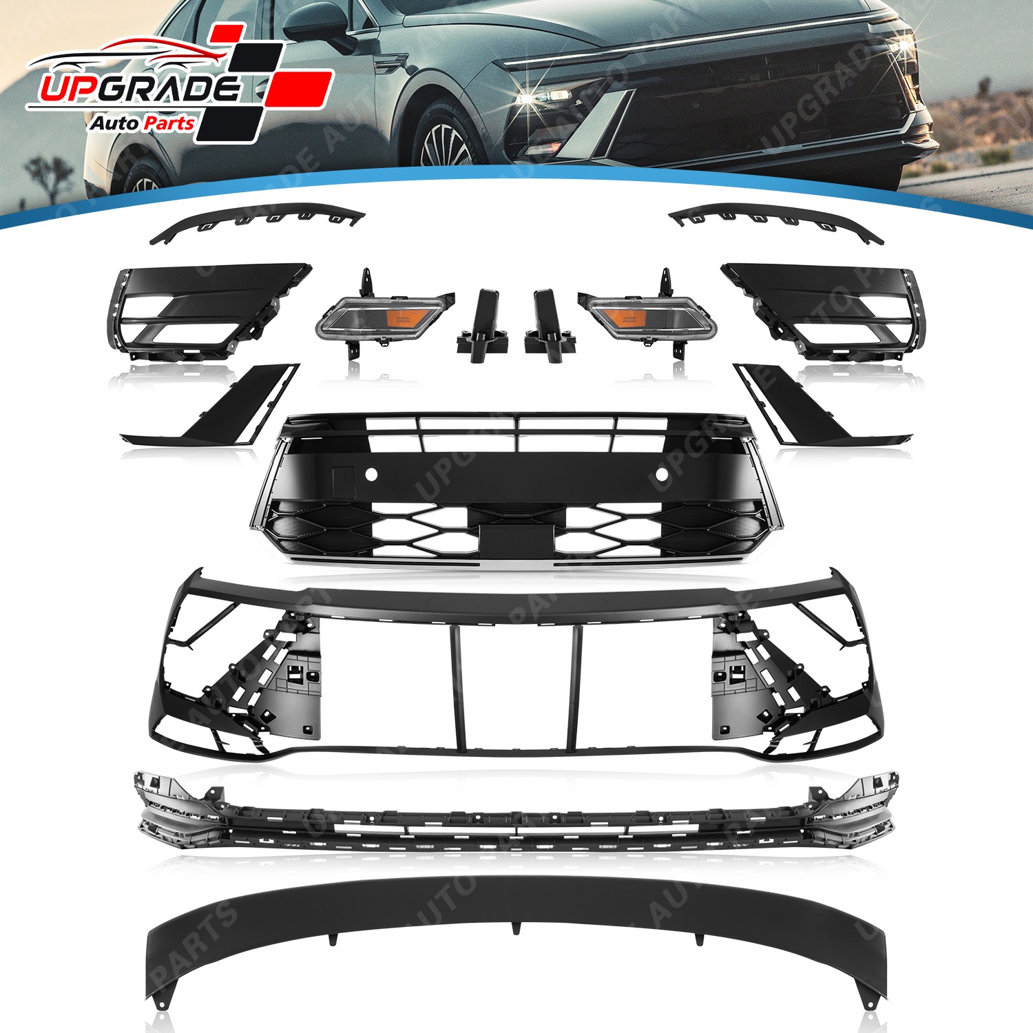 Fits 2024-2025 Hyundai Sonata Front Bumper Grille Complete Kit With Radar Hole Fits 2024-2025 Hyundai Sonata Front Bumper Grille Complete Kit With Radar Hole