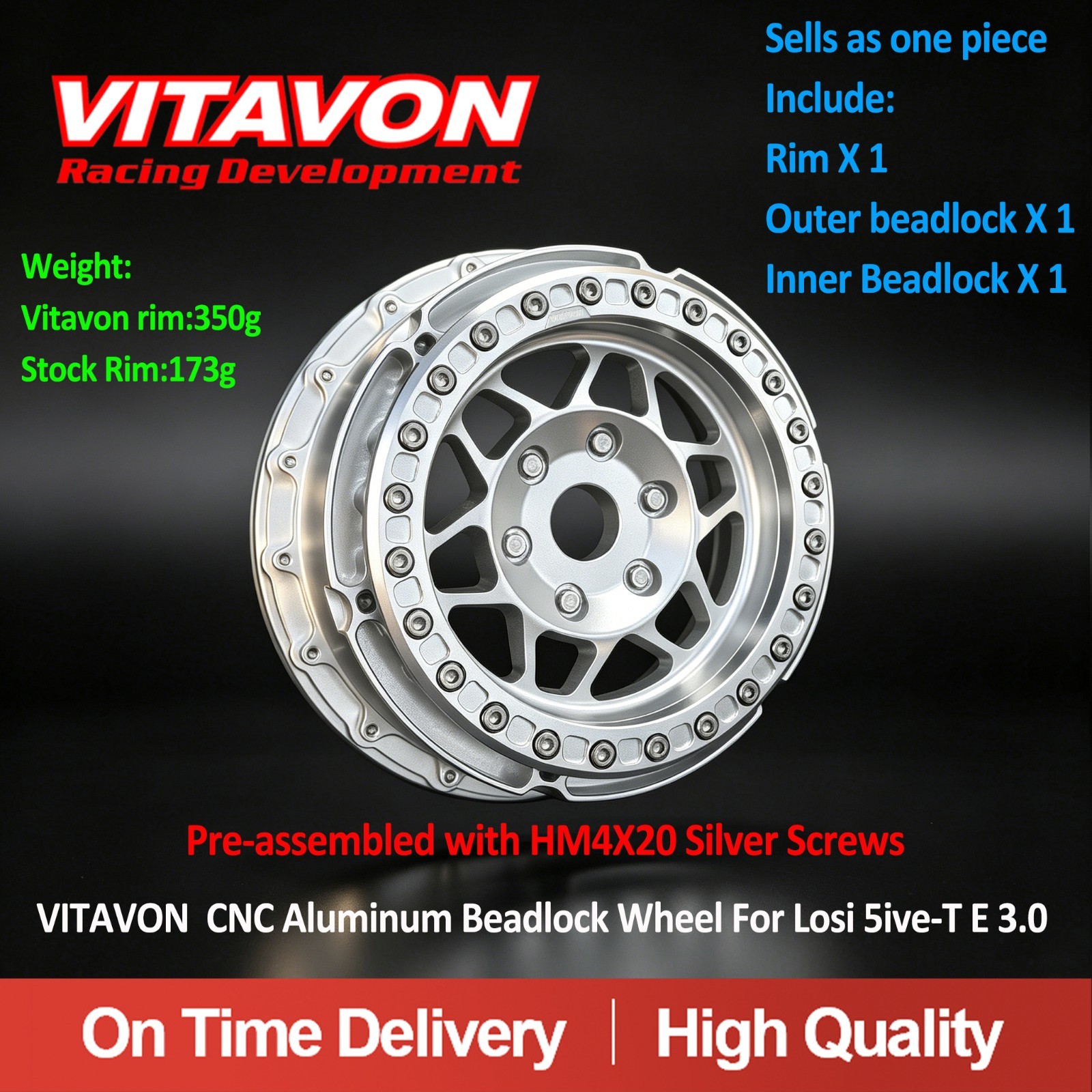 VITAVON  CNC Aluminum Beadlock Wheel For Losi 5ive-T E 3.0  5ive-T G 3.0