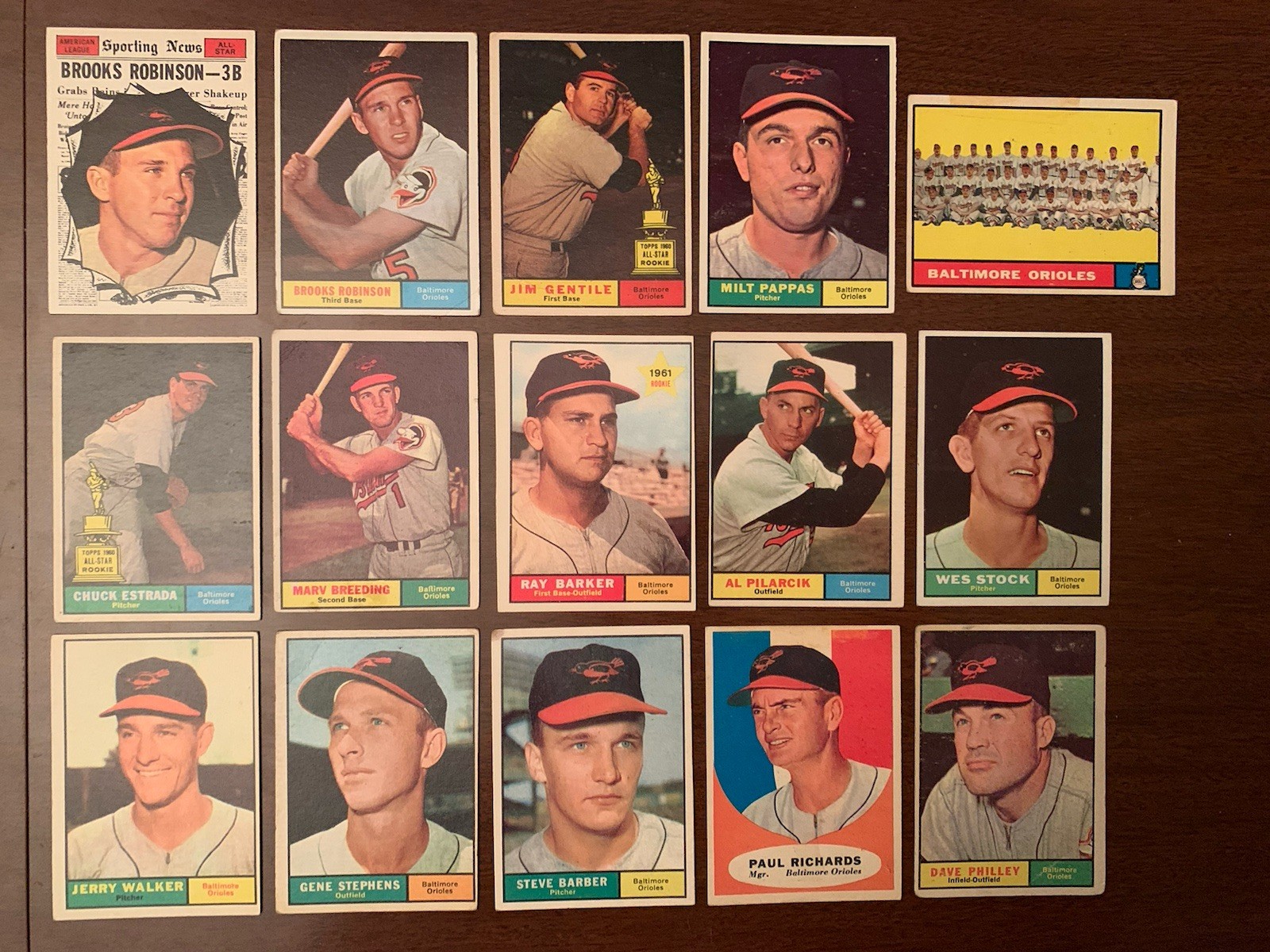 1961 Topps MLB BASEBALL Cards Baltimore Orioles/Robinson+Stars+RC+(15)/High+Lo#s