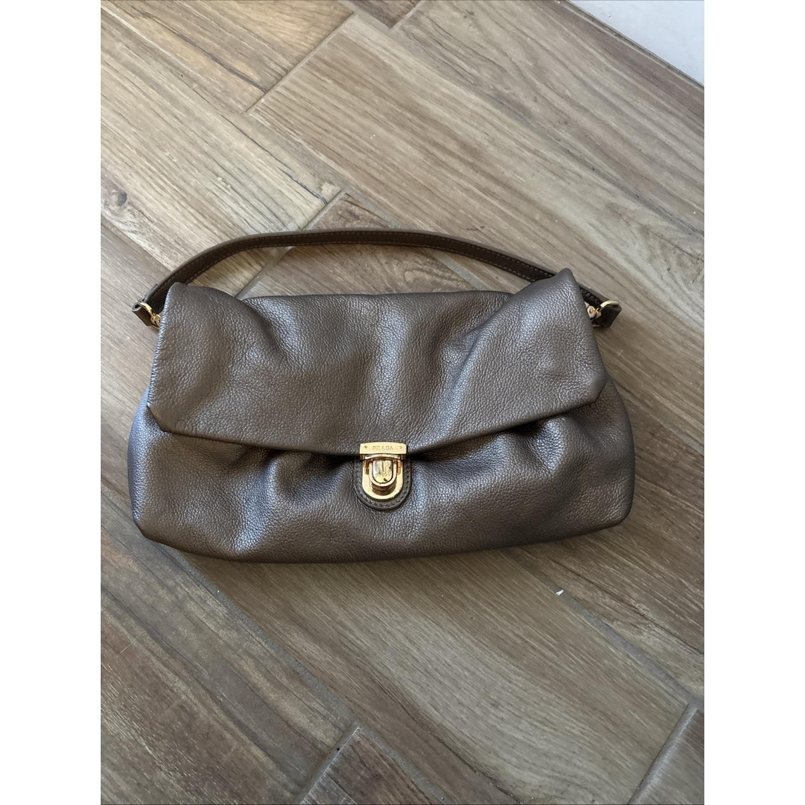Vintage Prada Vitello Shine Copper Leather Studded Shoulder Bag Italy Gold HW