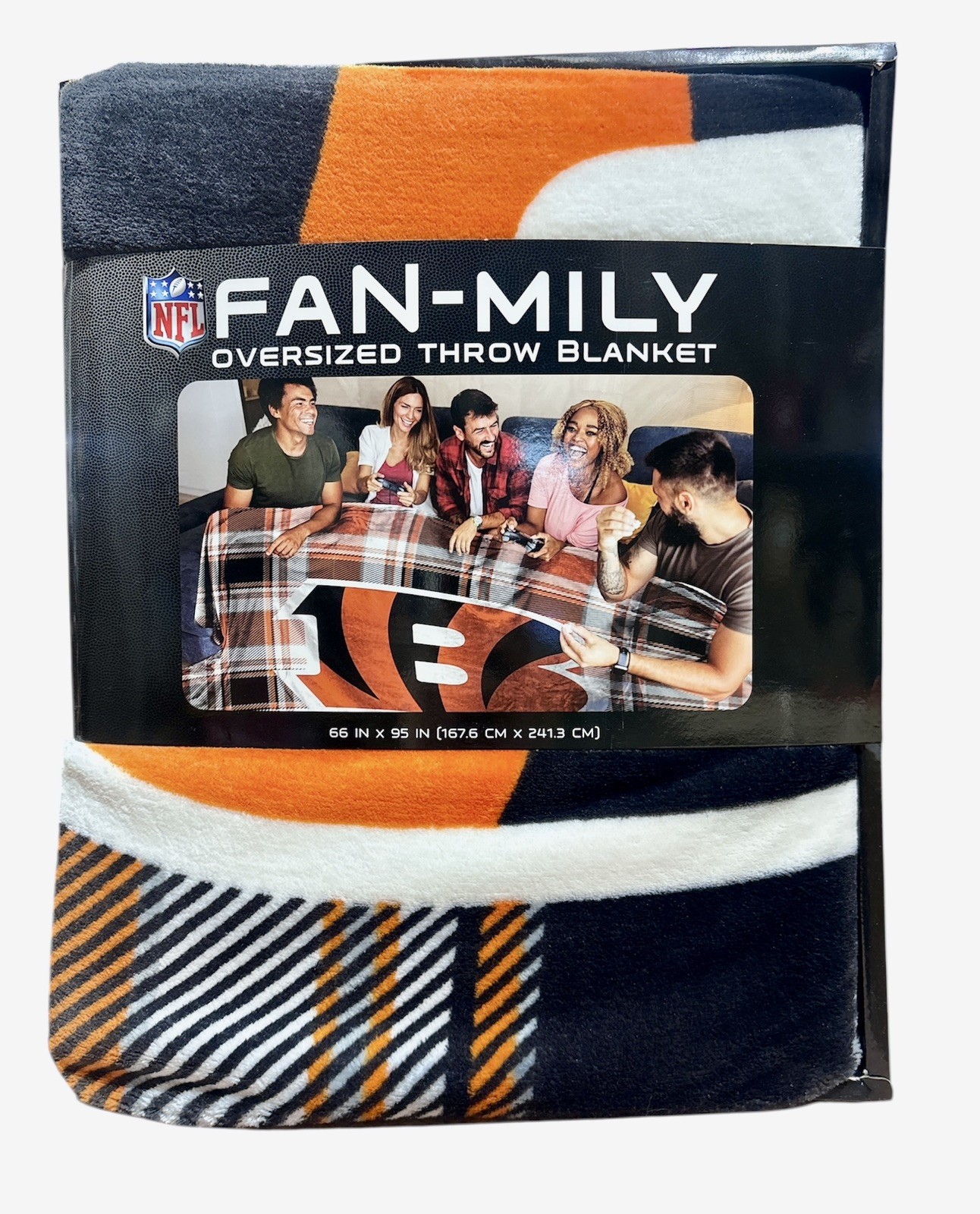NFL Cincinnati Bengals Oversized Plaid Throw Blanket 66x95 Fan-mily Gear