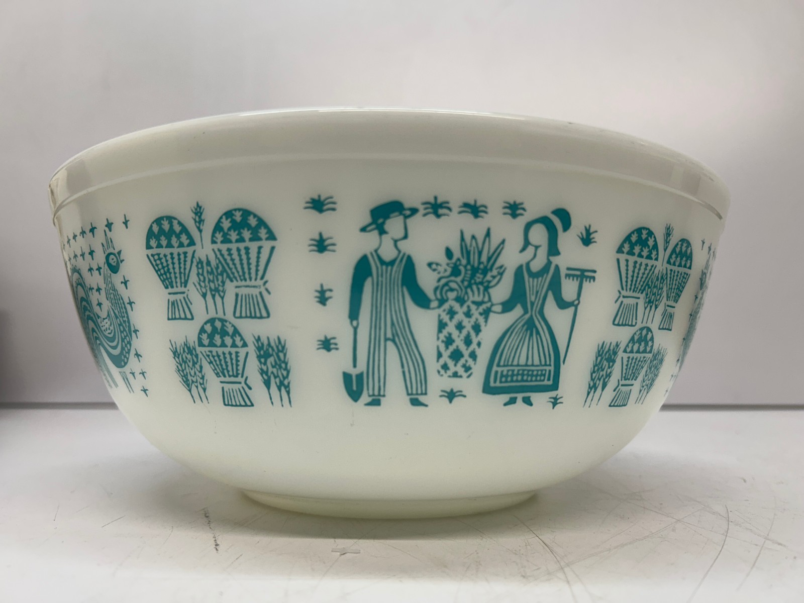 Vtg Pyrex #404 Turquoise White Amish Butterprint 4qt Mixing Bowl Butter Print