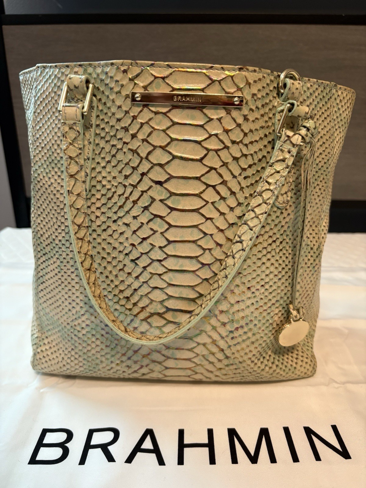 Brahmin Harrison Carryall Opal Seville Python Leather Tote Handbag