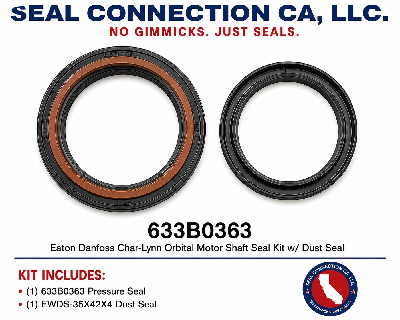 633B0363 Eaton Danfoss Char-Lynn Orbital Motor Shaft Seal Kit w/ Dust Seal 35MM