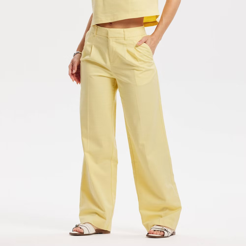 Women\'s High-Rise Full Wide Leg Trousers - A New Day Yellow M