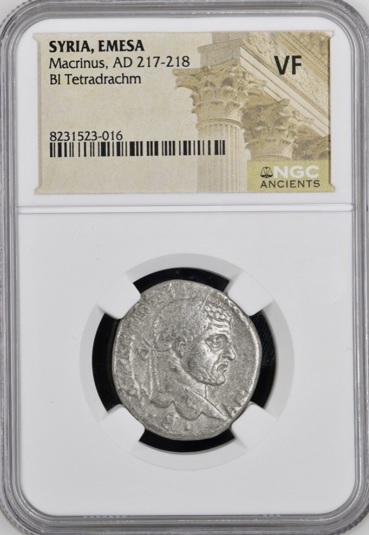Beautiful Emperor Macrinus Tetradrachm 217-218AD Roman Coin NGC Graded VF Scarce
