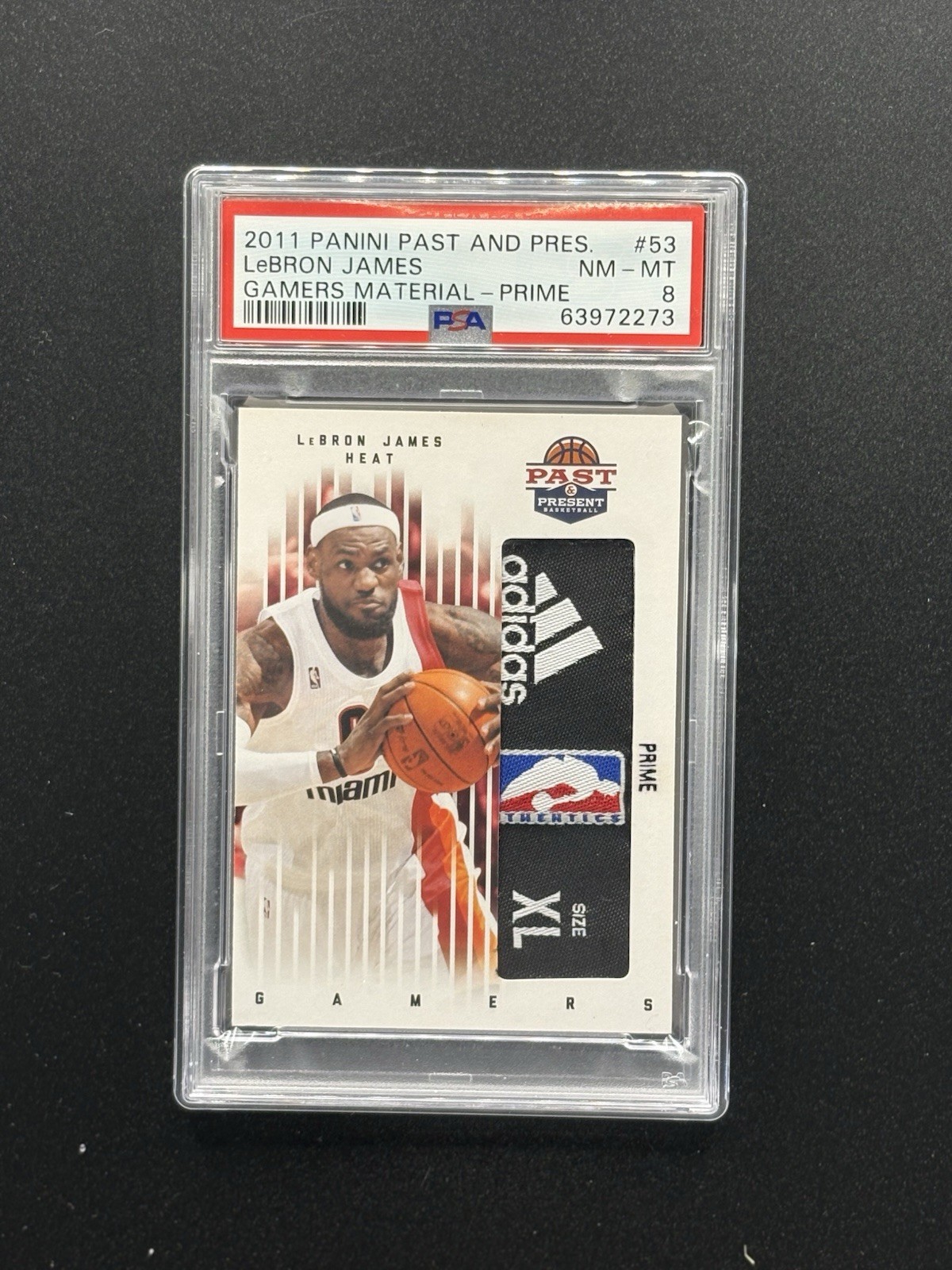 2011-12 Lebron James Panini Past Present Gamers Prime 1/1 PSA 8 Laundry Logoman 2011-12 Lebron James Panini Past Present Gamers Prime 1/1 PSA 8 Laundry Logoman