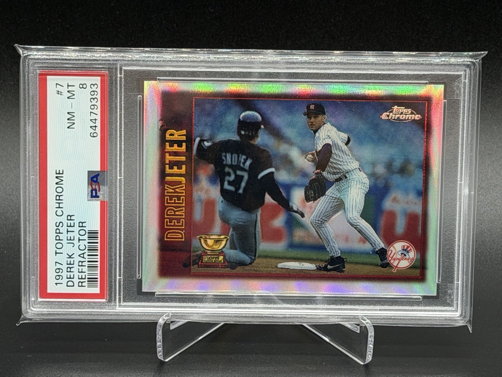 1997 TOPPS CHROME REFRACTOR DEREK JETER RC CUP PSA 8 YANKEES CARD #7