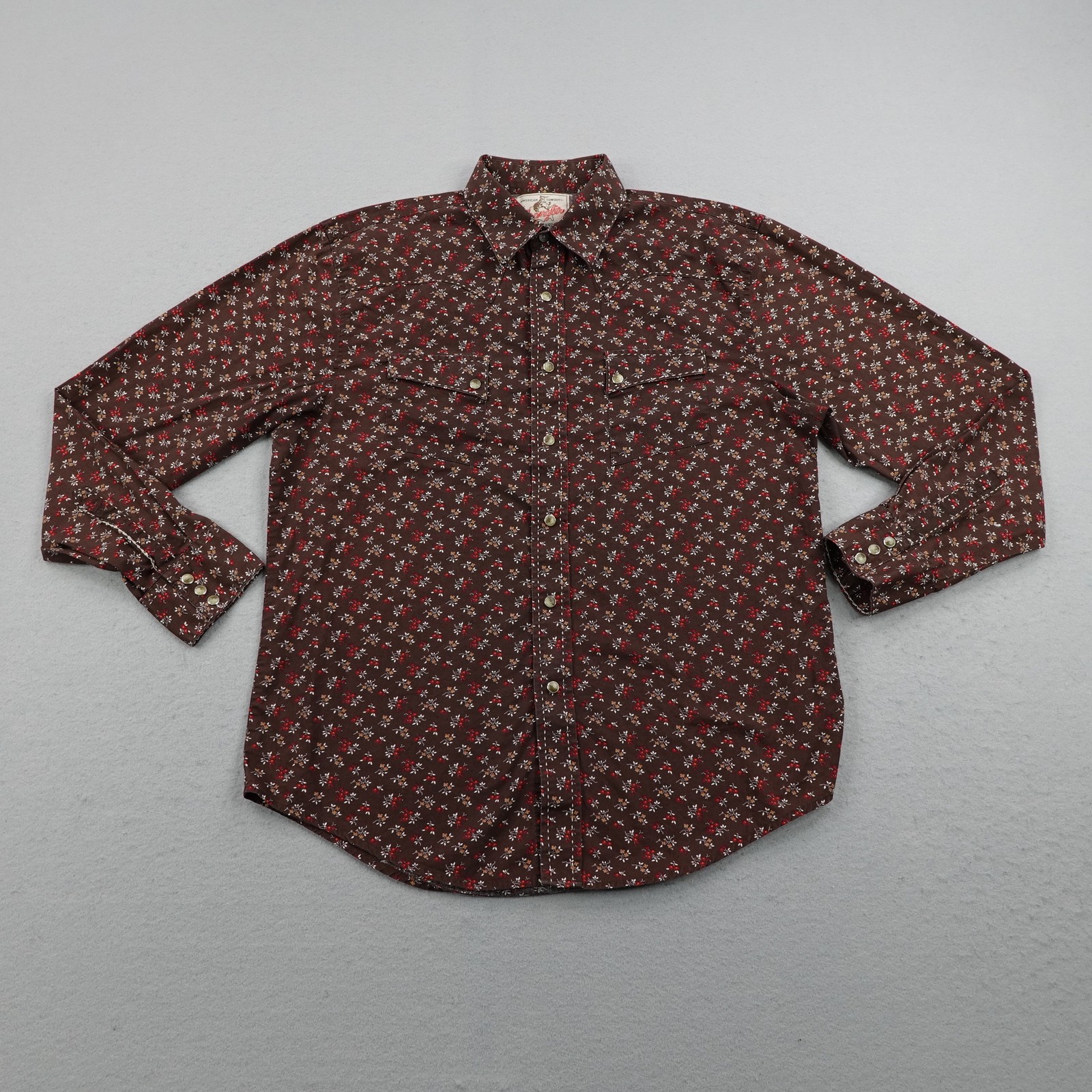 Vintage Wrangler Shirt Mens Large Brown Floral Western Rodeo Frontier Rancher