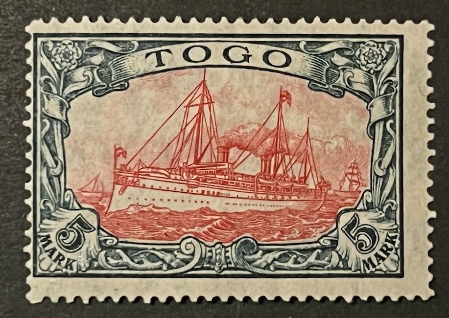 Travelstamps: Germany Togo Stamps 5 Mark Kaiser’s Yacht Mint Original Gum H WMK