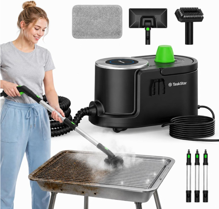 Limpiador a Vapor 230°F 1,6L con 22 Accesorios para Suelos, Cocina y Tapicería